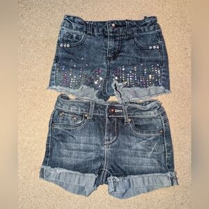 Lot Of 2 Blue Denim Shorts with Rhinestones and Cuffed Hem